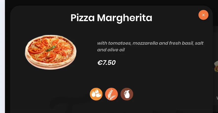 Jamezz kiosk allergen display - Clear allergen information on the ordering screen for safe product choices