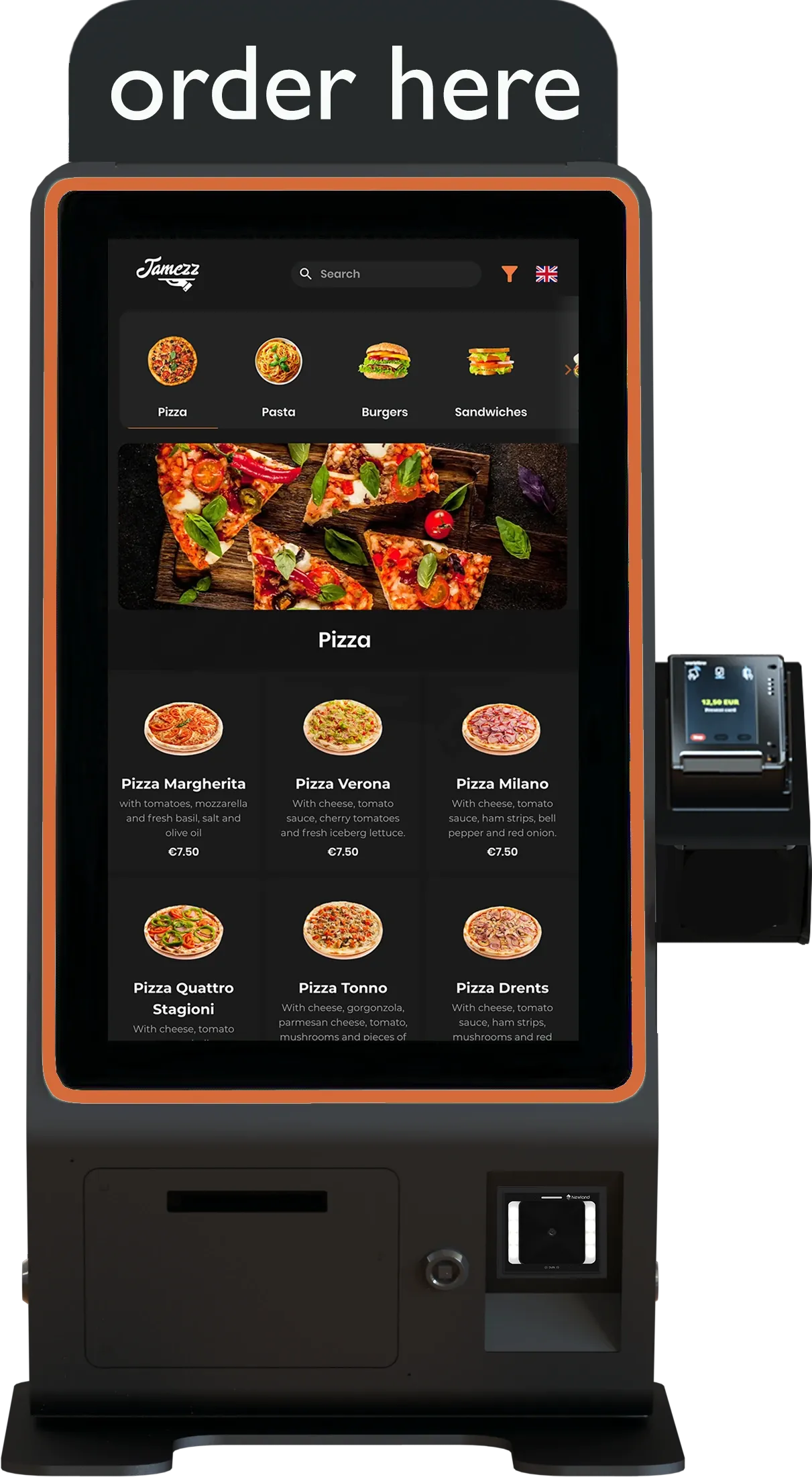 Jamezz self-ordering kiosk - Interactive touchscreen terminal for restaurants and hospitality venues