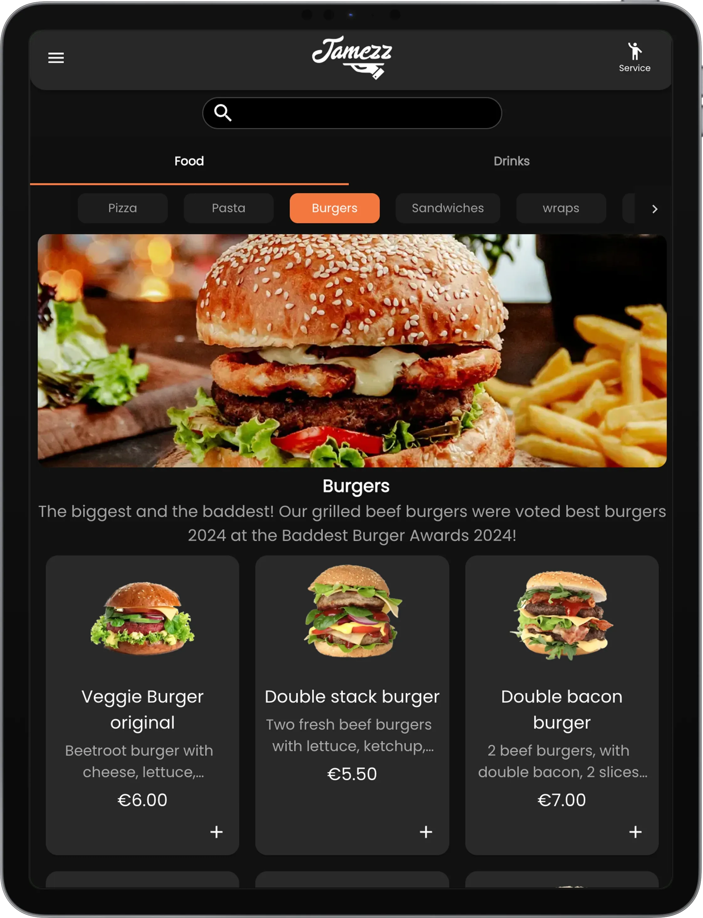 Jamezz tablet ordering system - Digital menu and ordering app for waitstaff and service personnel