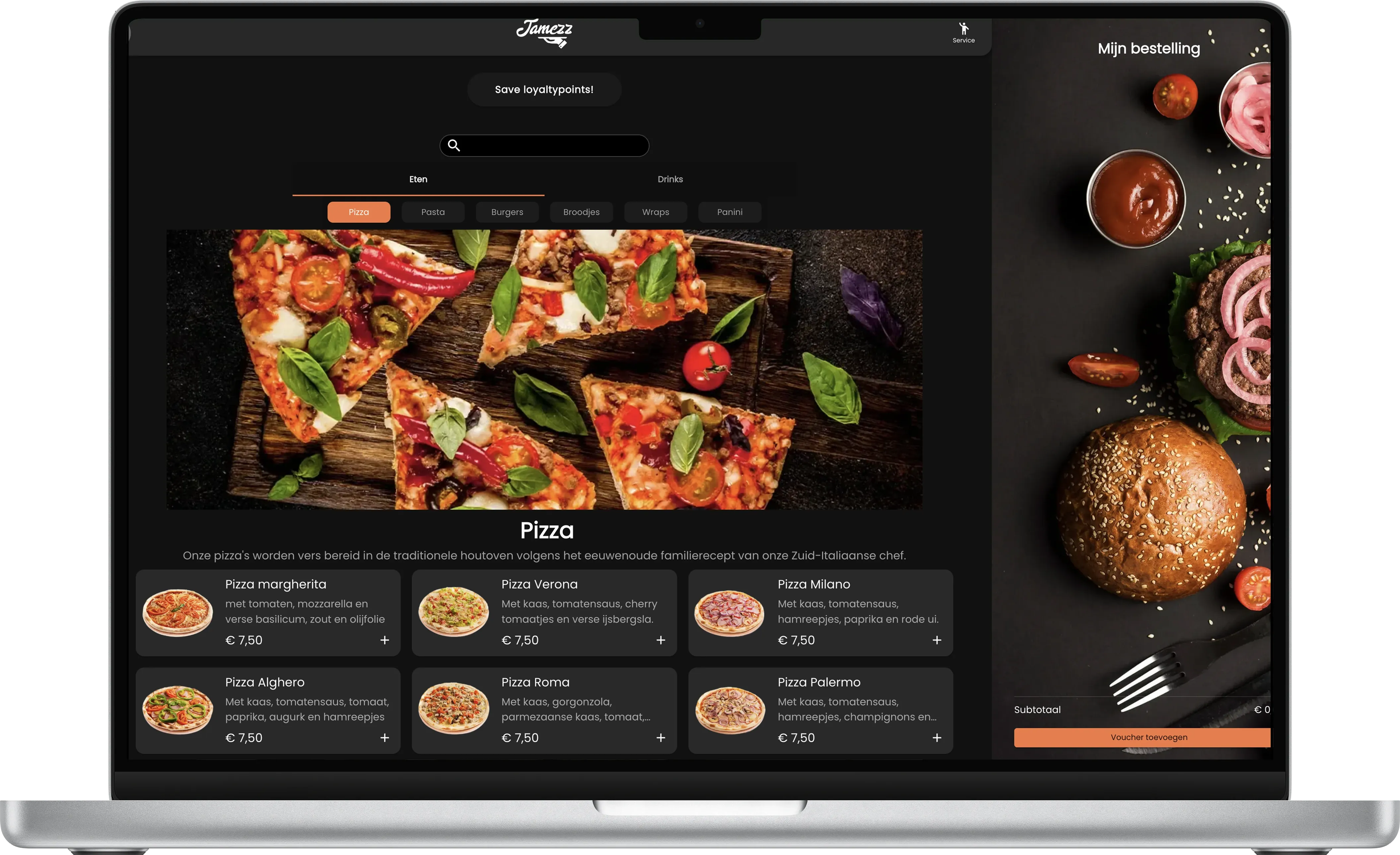 Jamezz online ordering webshop - Restaurant delivery and pickup ordering platform