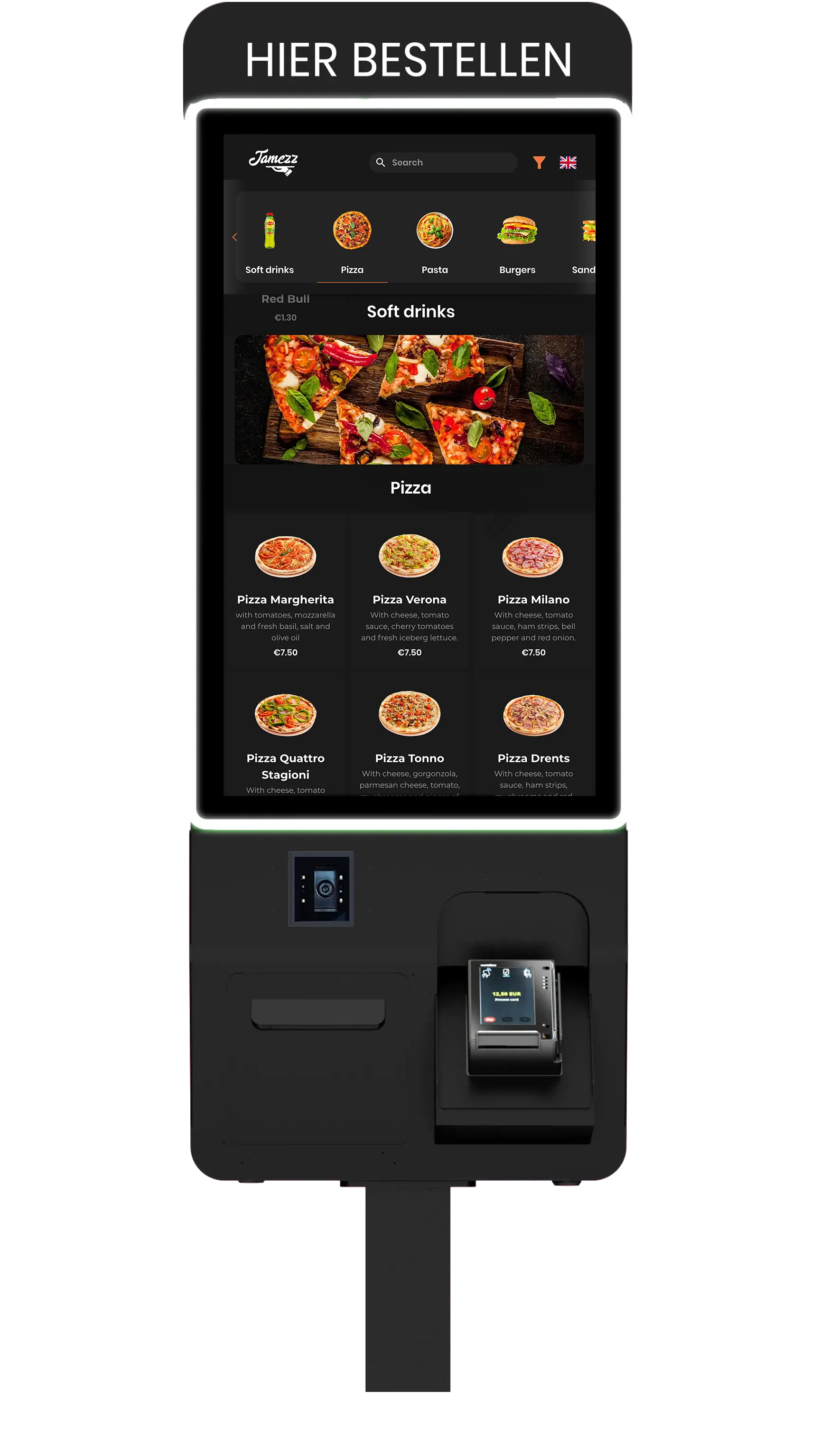 Jamezz kiosk in black - Premium self-ordering system for restaurants and hotels