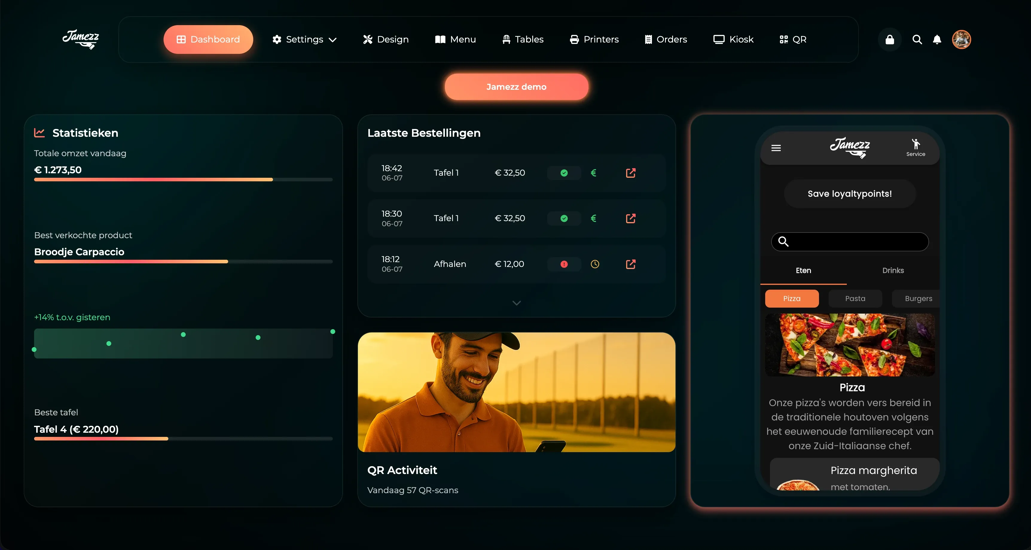Jamezz Backoffice dashboard - Manage menu, orders and analytics