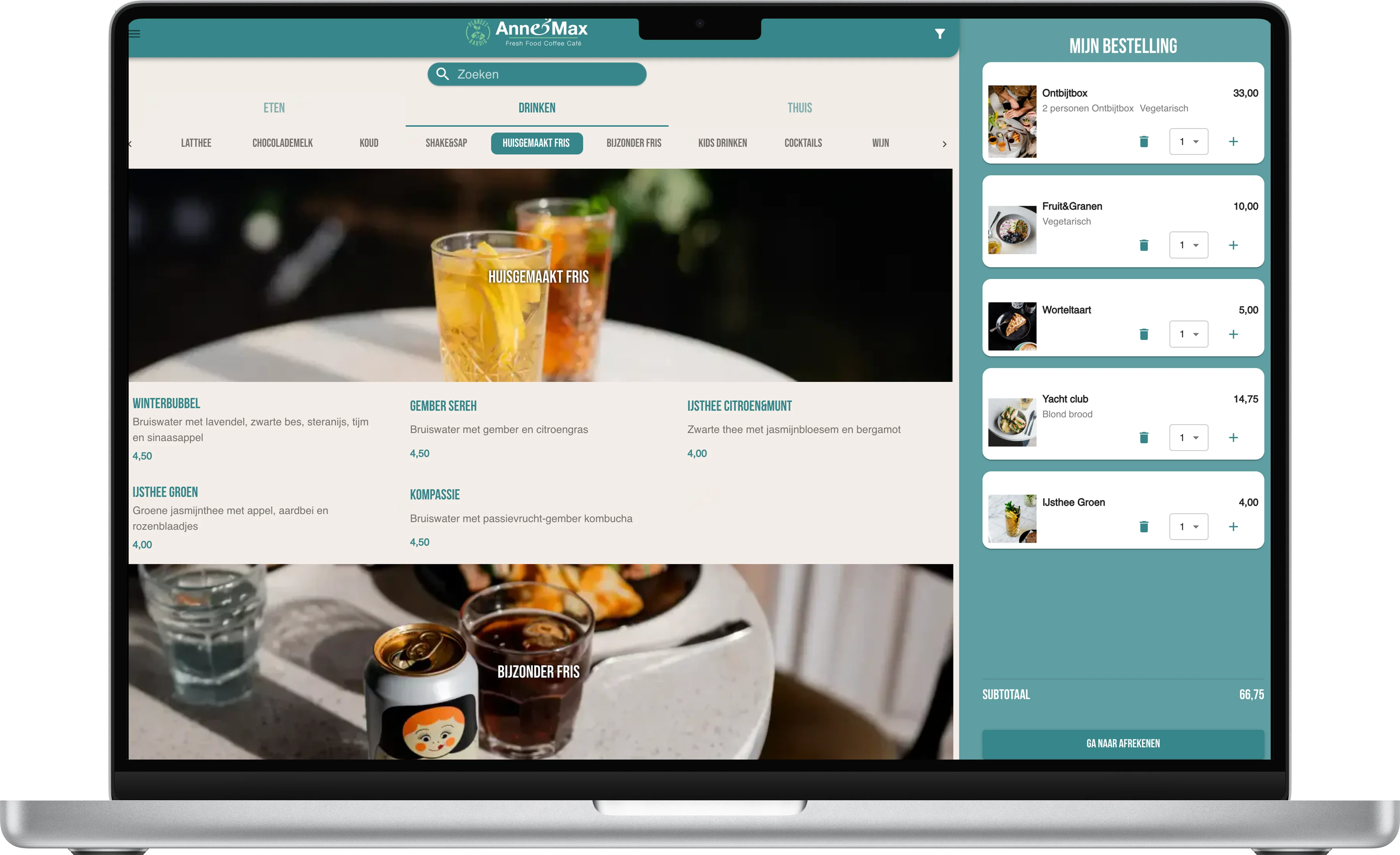 Jamezz online ordering webshop - Anne&Max delivery and takeaway platform